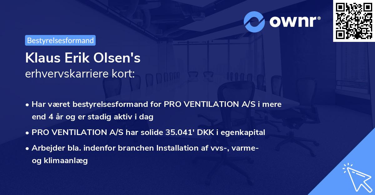 Klaus Erik Olsen's erhvervskarriere kort