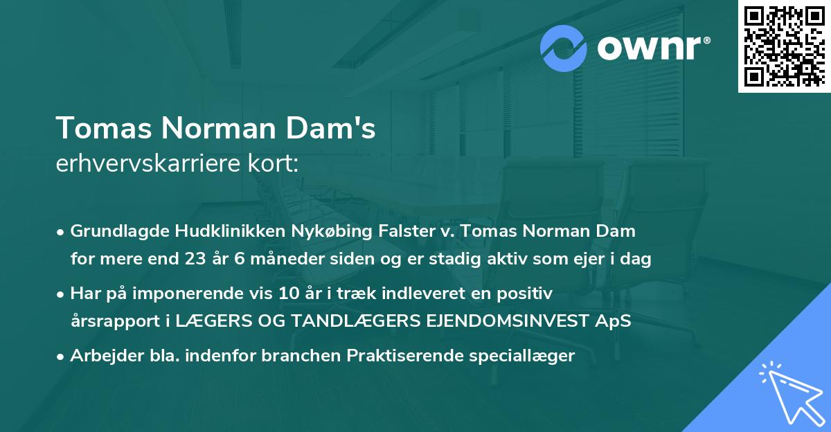 Tomas Norman Dam's erhvervskarriere kort