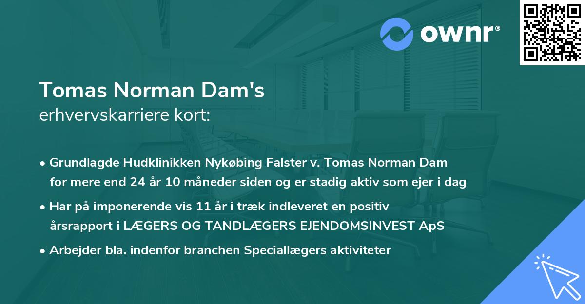 Tomas Norman Dam's erhvervskarriere kort