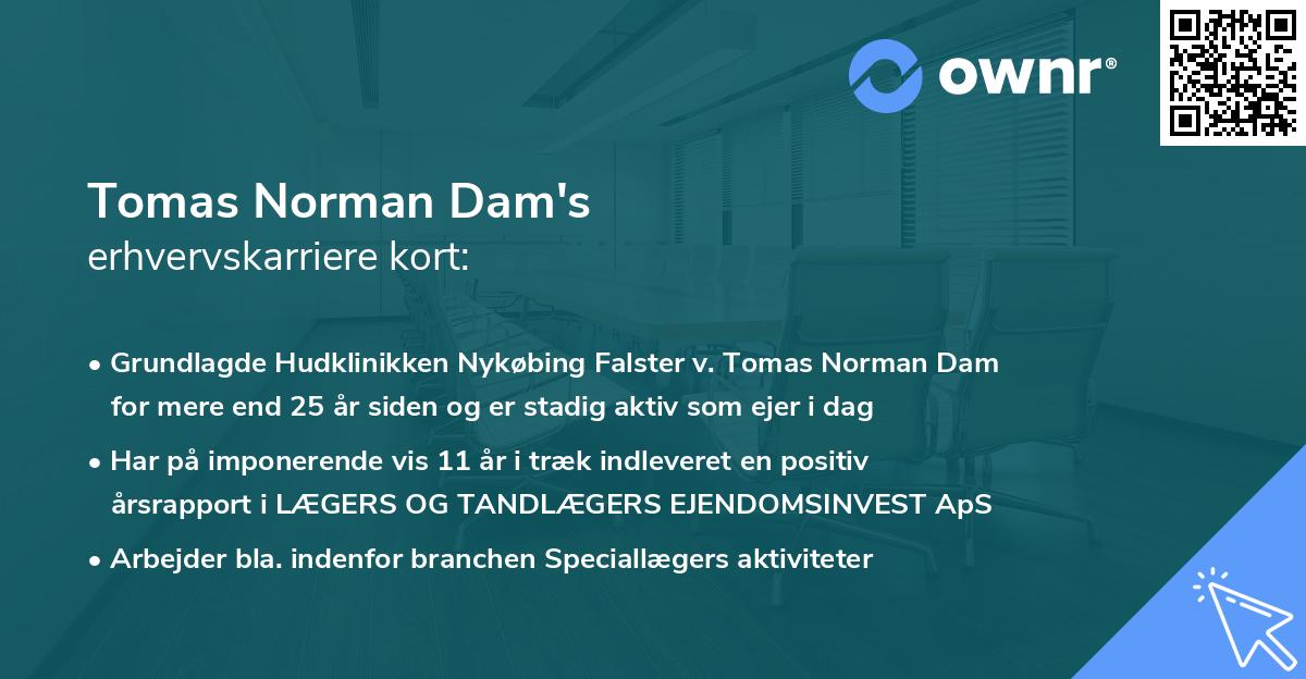 Tomas Norman Dam's erhvervskarriere kort
