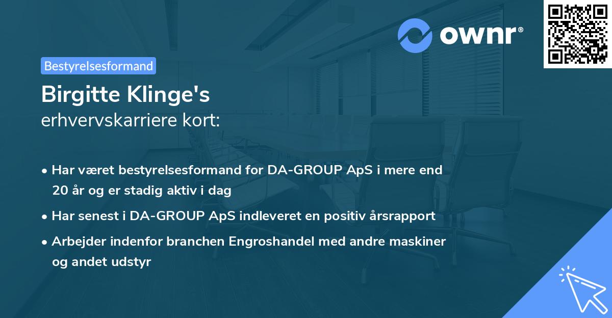 Birgitte Klinge's erhvervskarriere kort