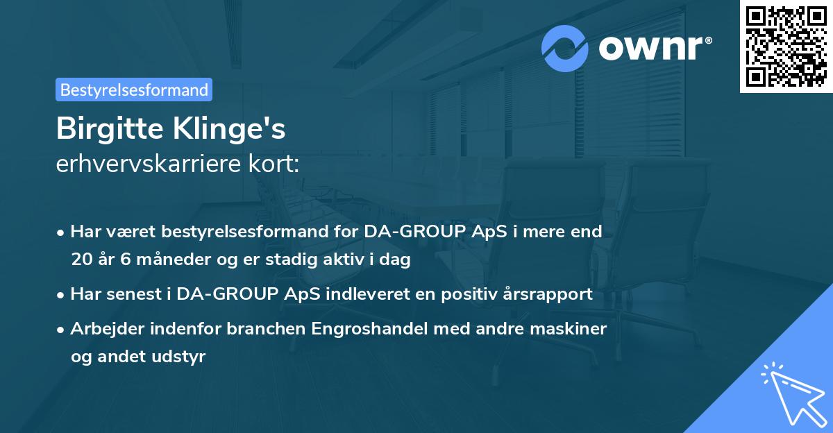 Birgitte Klinge's erhvervskarriere kort