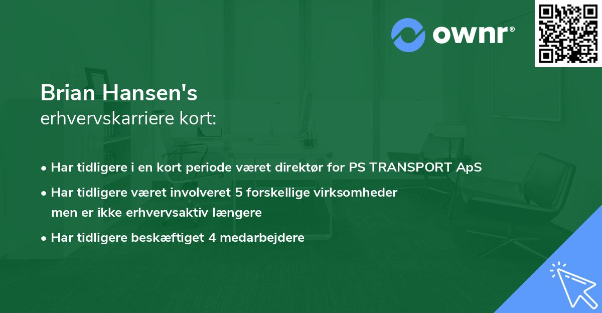 Brian Hansen's erhvervskarriere kort