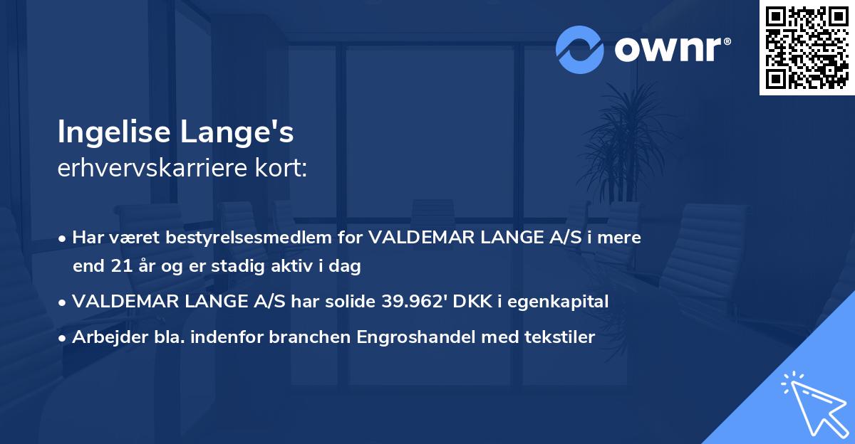 Ingelise Lange's erhvervskarriere kort