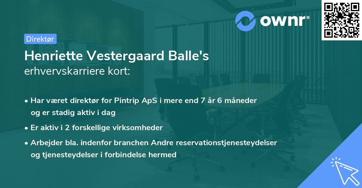 Henriette Vestergaard Balle's erhvervskarriere kort