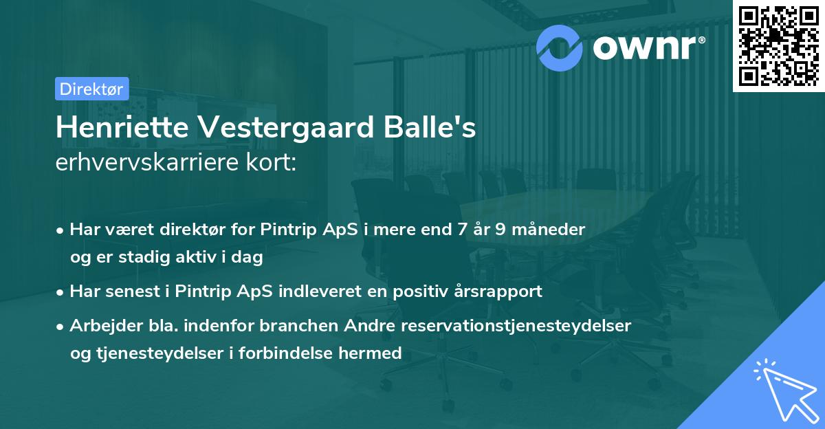 Henriette Vestergaard Balle's erhvervskarriere kort