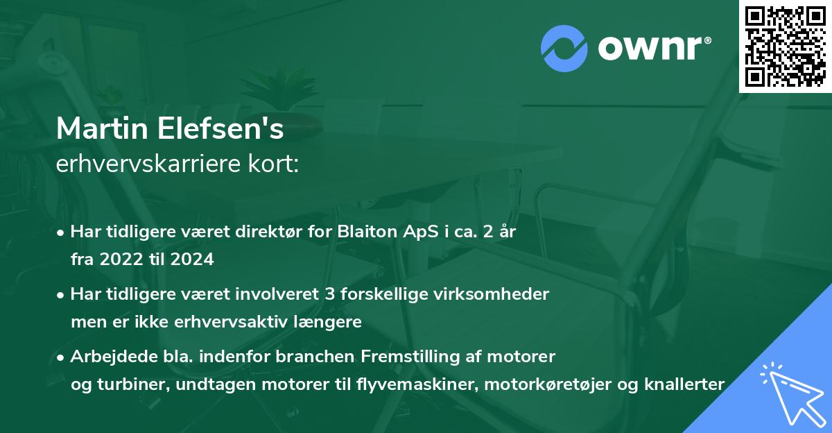 Martin Elefsen's erhvervskarriere kort