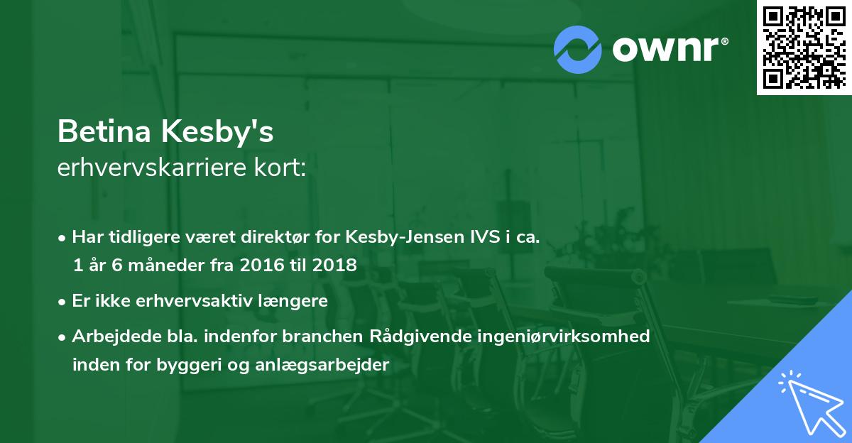Betina Kesby's erhvervskarriere kort