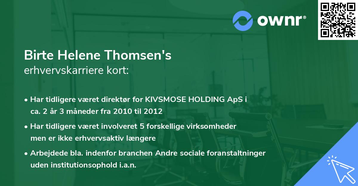 Birte Helene Thomsen's erhvervskarriere kort