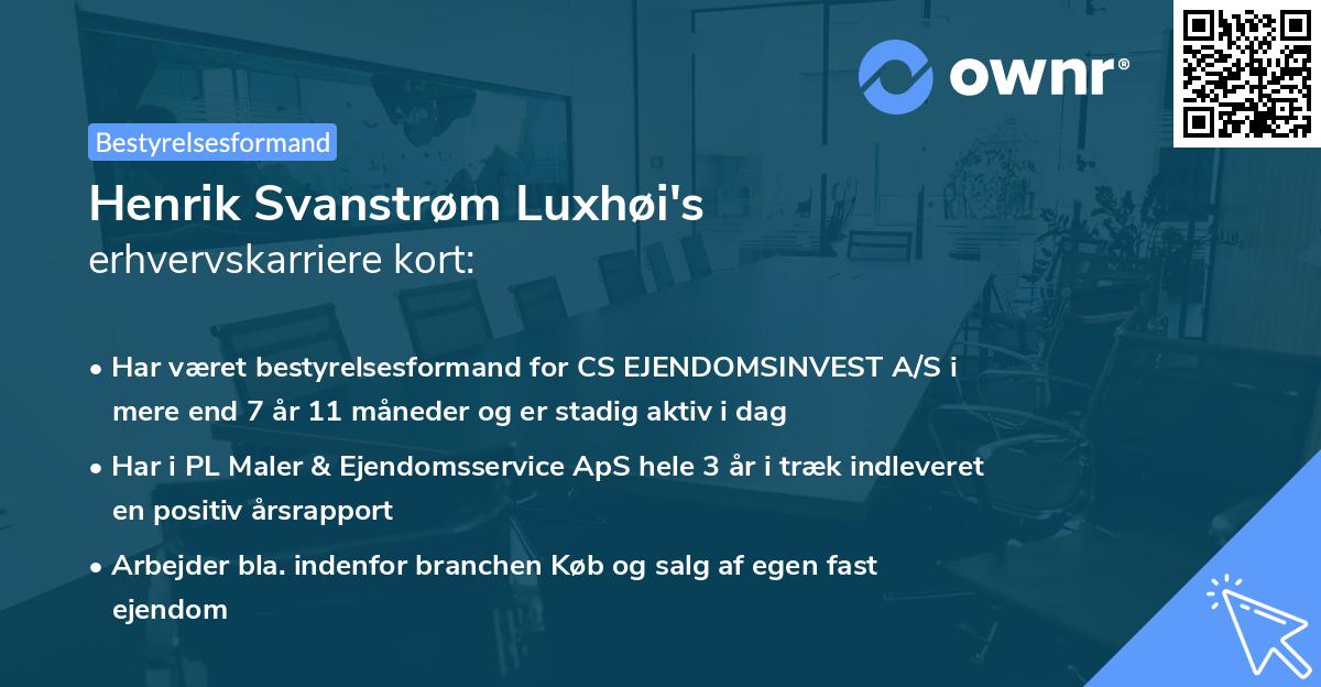 Henrik Svanstrøm Luxhøi's erhvervskarriere kort