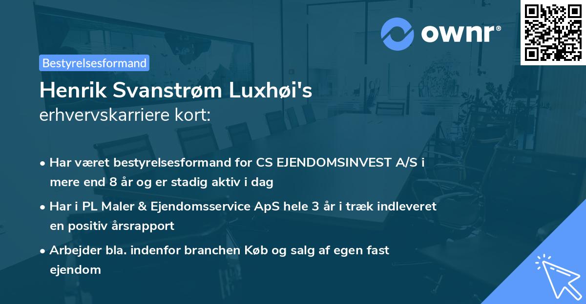 Henrik Svanstrøm Luxhøi's erhvervskarriere kort