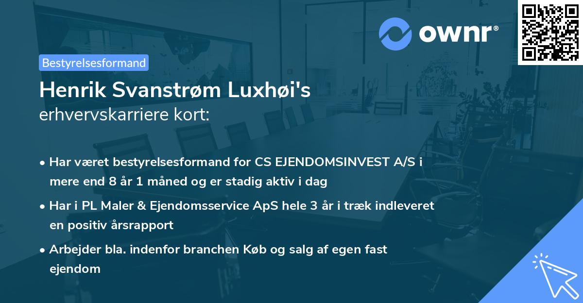 Henrik Svanstrøm Luxhøi's erhvervskarriere kort
