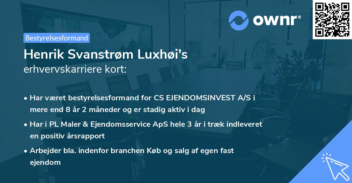 Henrik Svanstrøm Luxhøi's erhvervskarriere kort