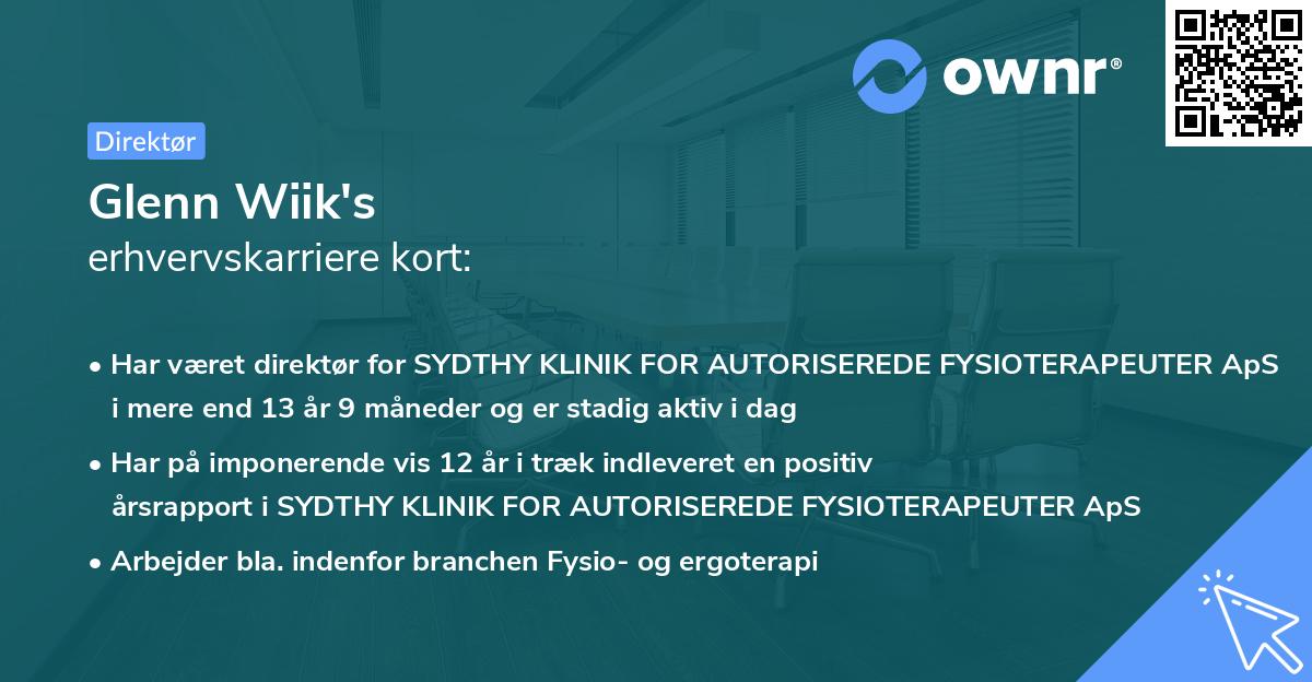 Glenn Wiik's erhvervskarriere kort