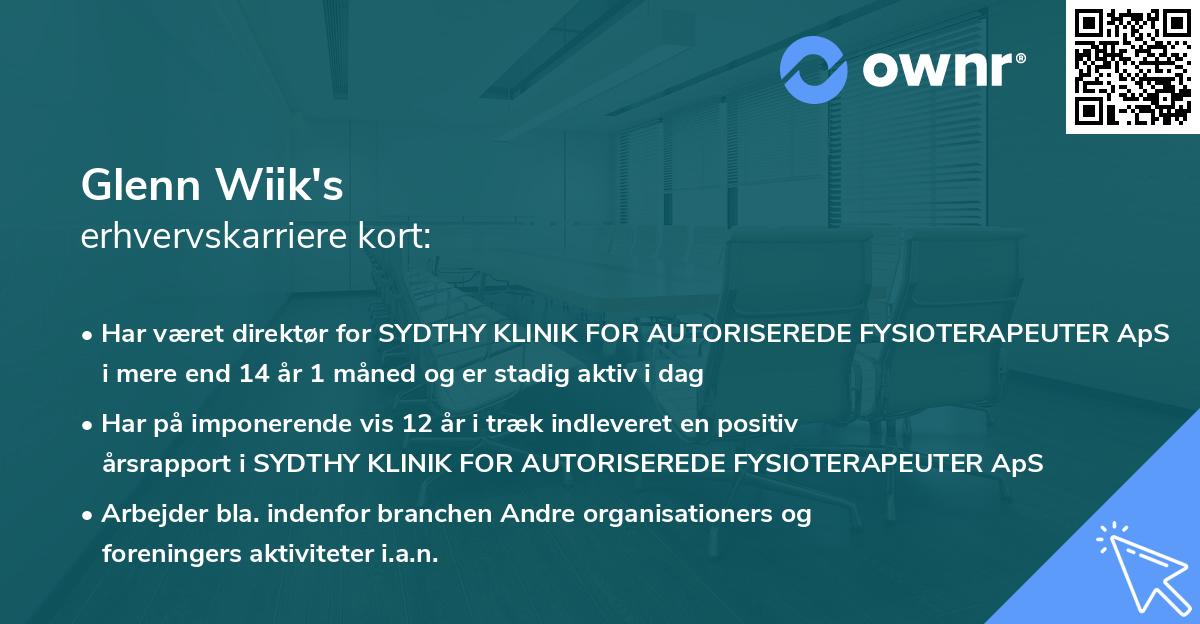 Glenn Wiik's erhvervskarriere kort