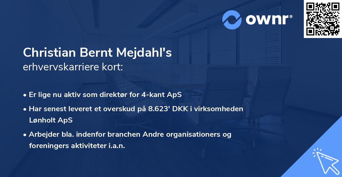 Christian Bernt Mejdahl's erhvervskarriere kort