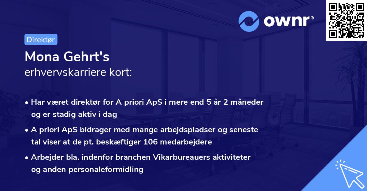 Mona Gehrt's erhvervskarriere kort