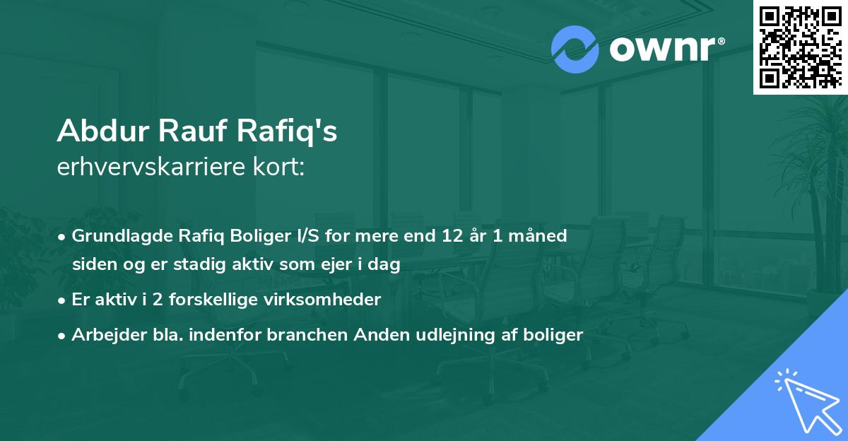 Abdur Rauf Rafiq's erhvervskarriere kort