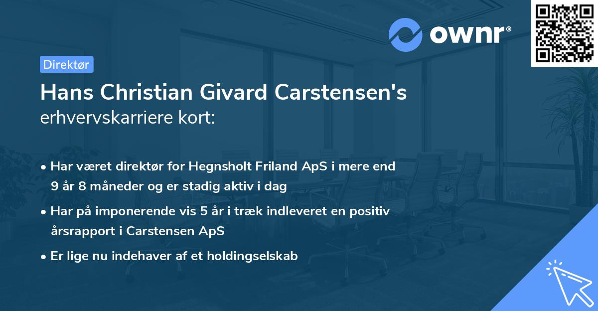 Hans Christian Givard Carstensen's erhvervskarriere kort