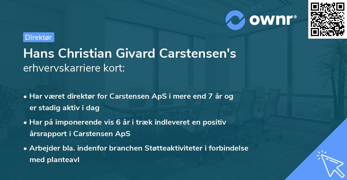 Hans Christian Givard Carstensen's erhvervskarriere kort