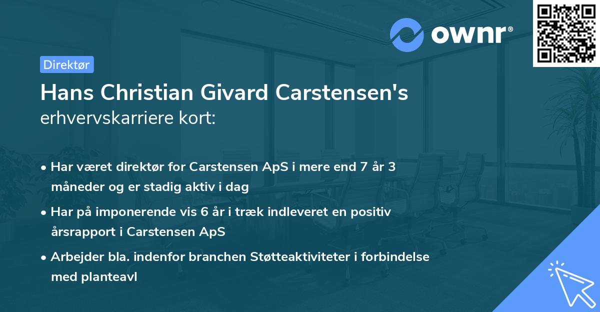 Hans Christian Givard Carstensen's erhvervskarriere kort