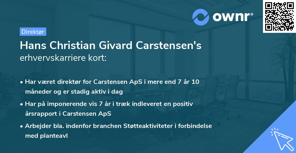 Hans Christian Givard Carstensen's erhvervskarriere kort