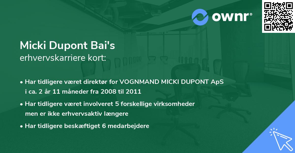 Micki Dupont Bai's erhvervskarriere kort