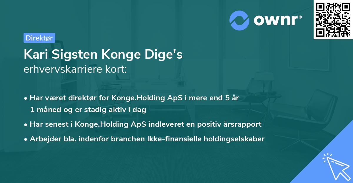 Kari Sigsten Konge Dige's erhvervskarriere kort