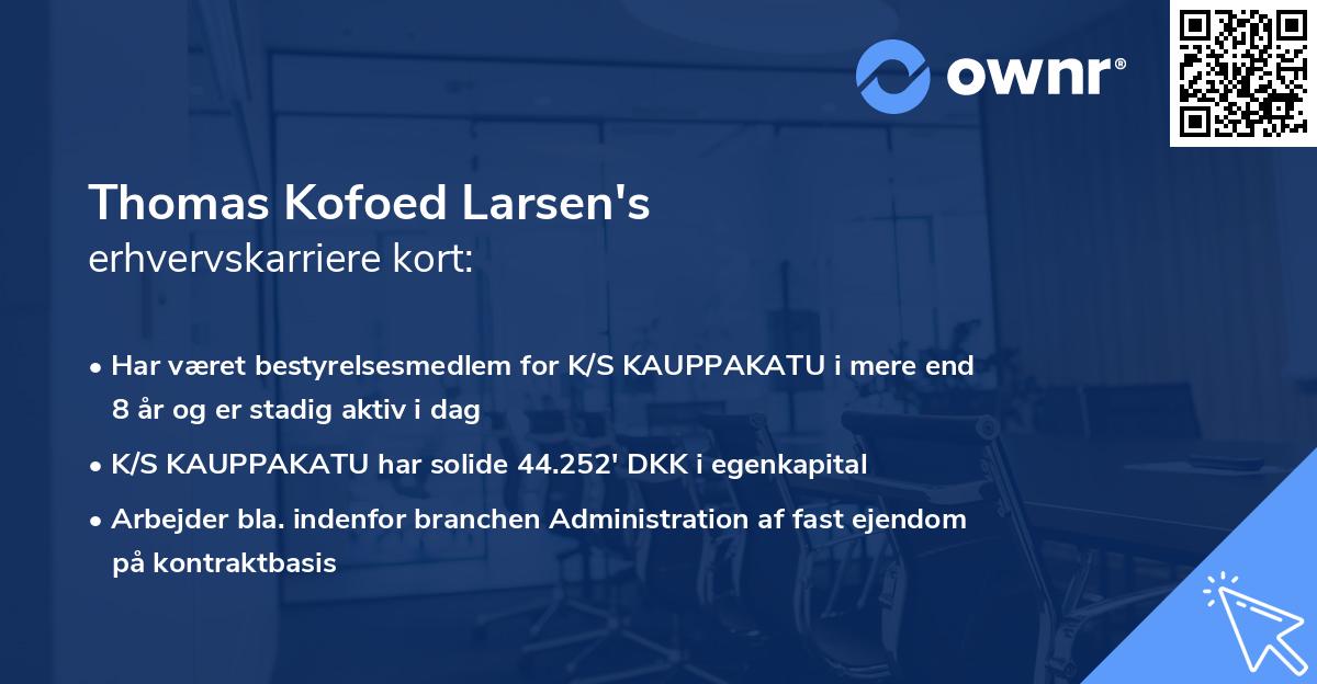 Thomas Kofoed Larsen's erhvervskarriere kort