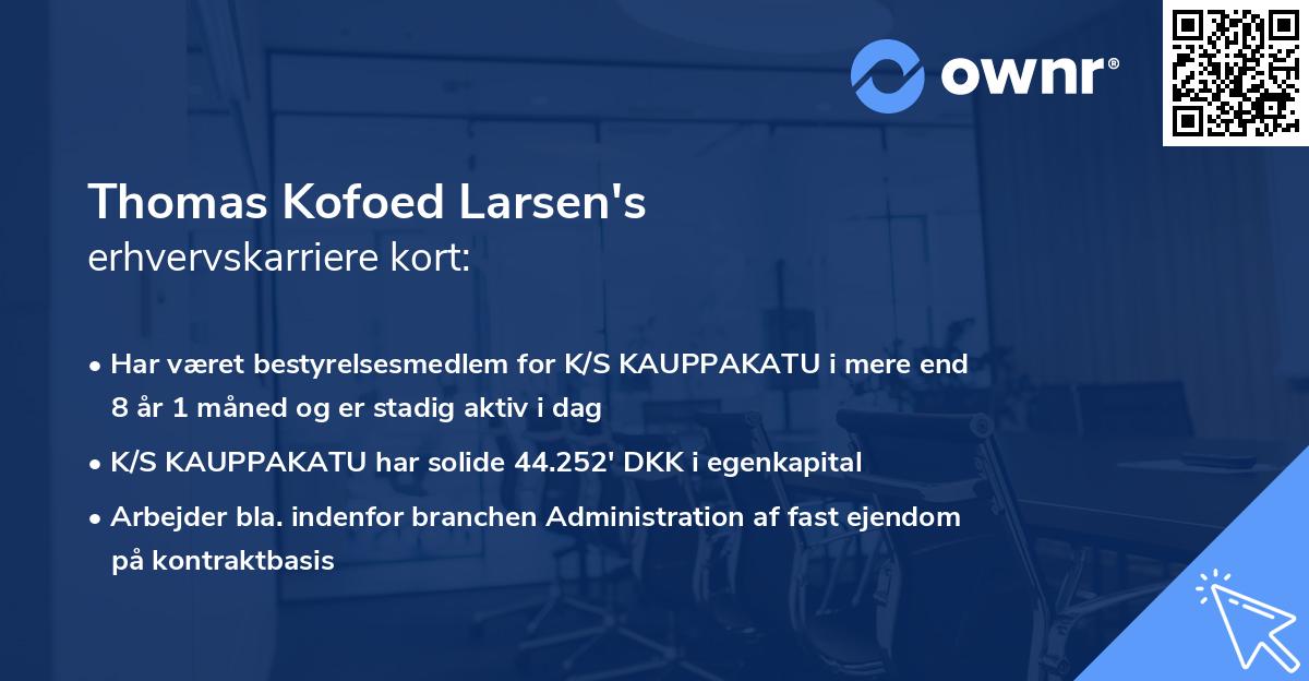 Thomas Kofoed Larsen's erhvervskarriere kort