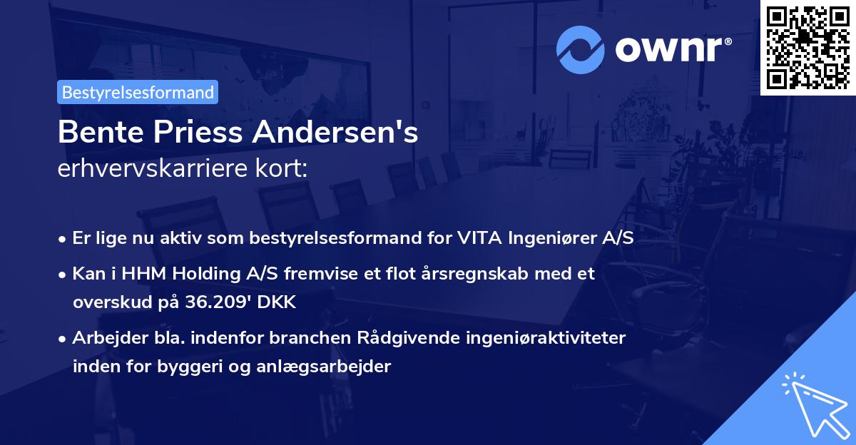 Bente Priess Andersen's erhvervskarriere kort