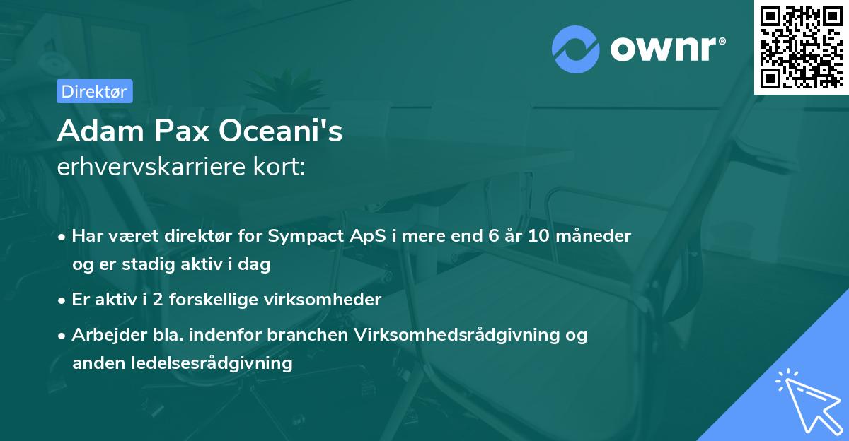 Adam Pax Oceani's erhvervskarriere kort