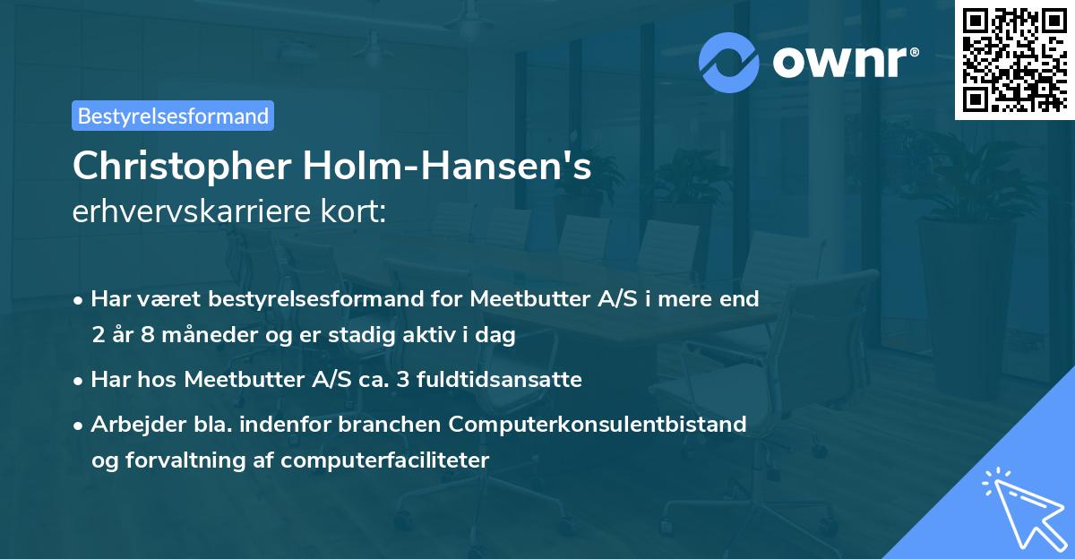 Christopher Holm-Hansen's erhvervskarriere kort