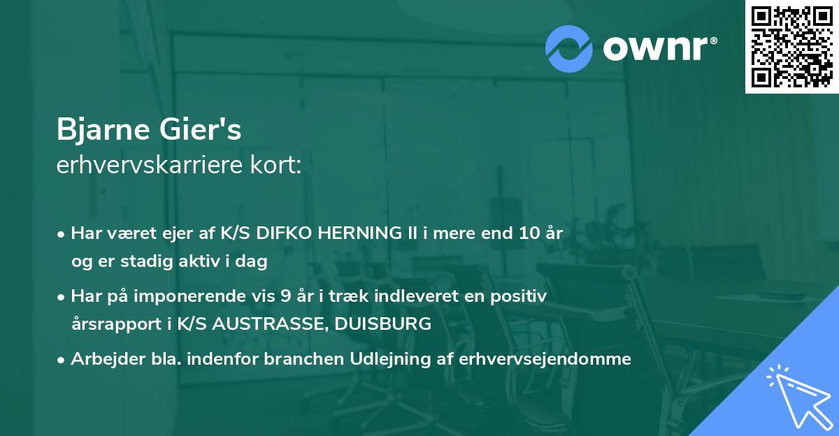 Bjarne Gier's erhvervskarriere kort