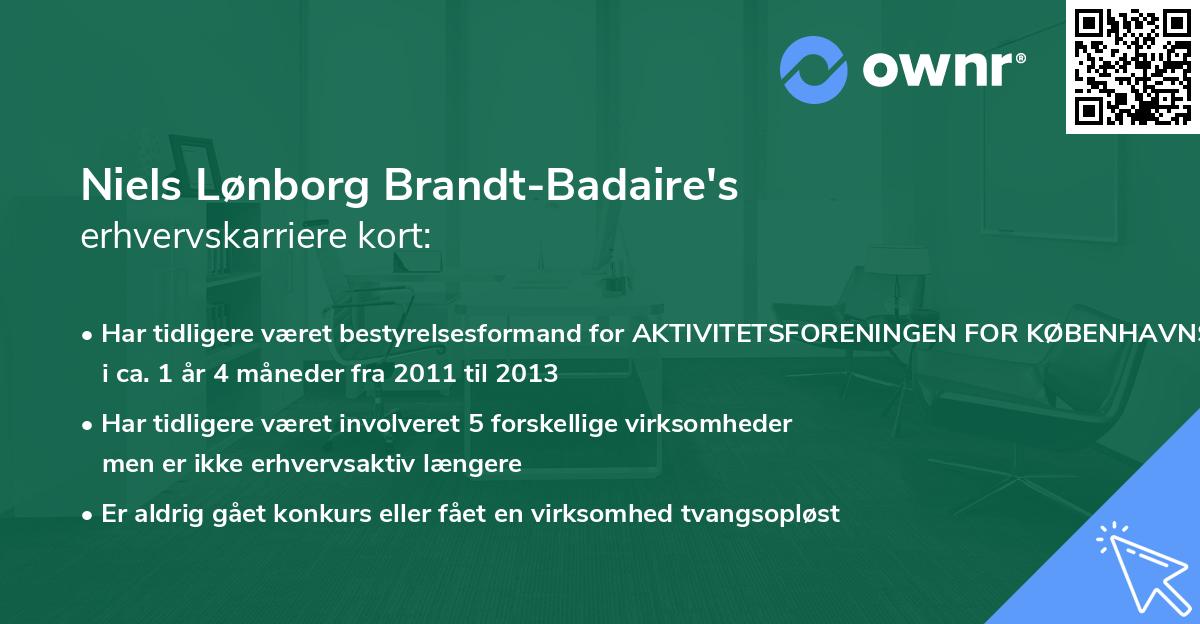 Niels Lønborg Brandt-Badaire's erhvervskarriere kort