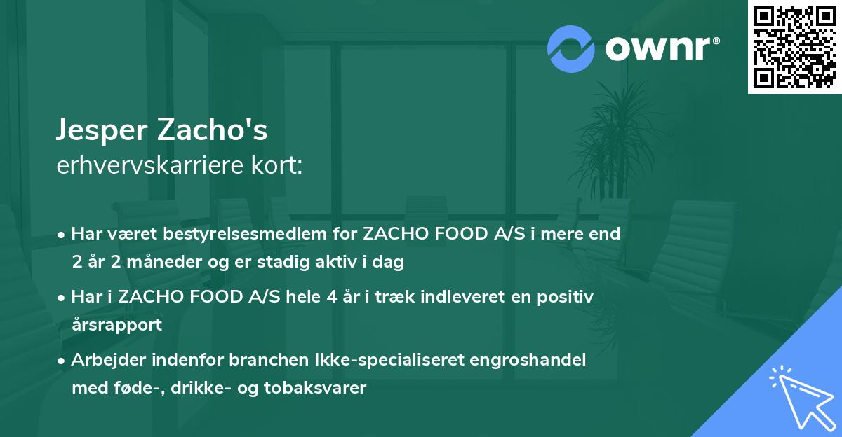 Jesper Zacho's erhvervskarriere kort