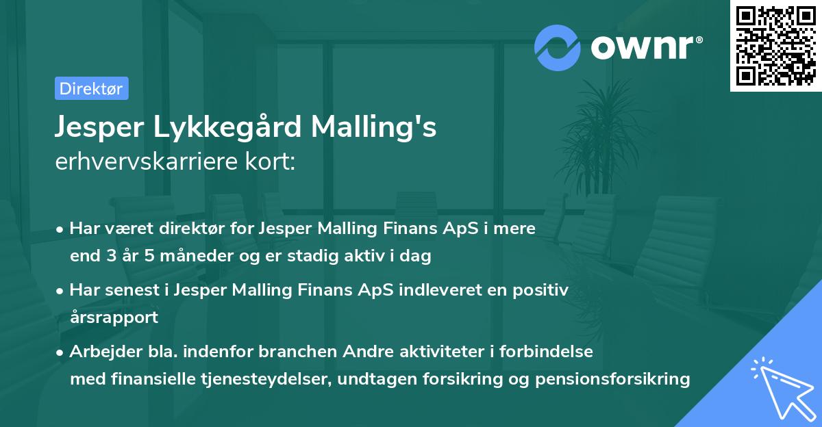 Jesper Lykkegård Malling's erhvervskarriere kort