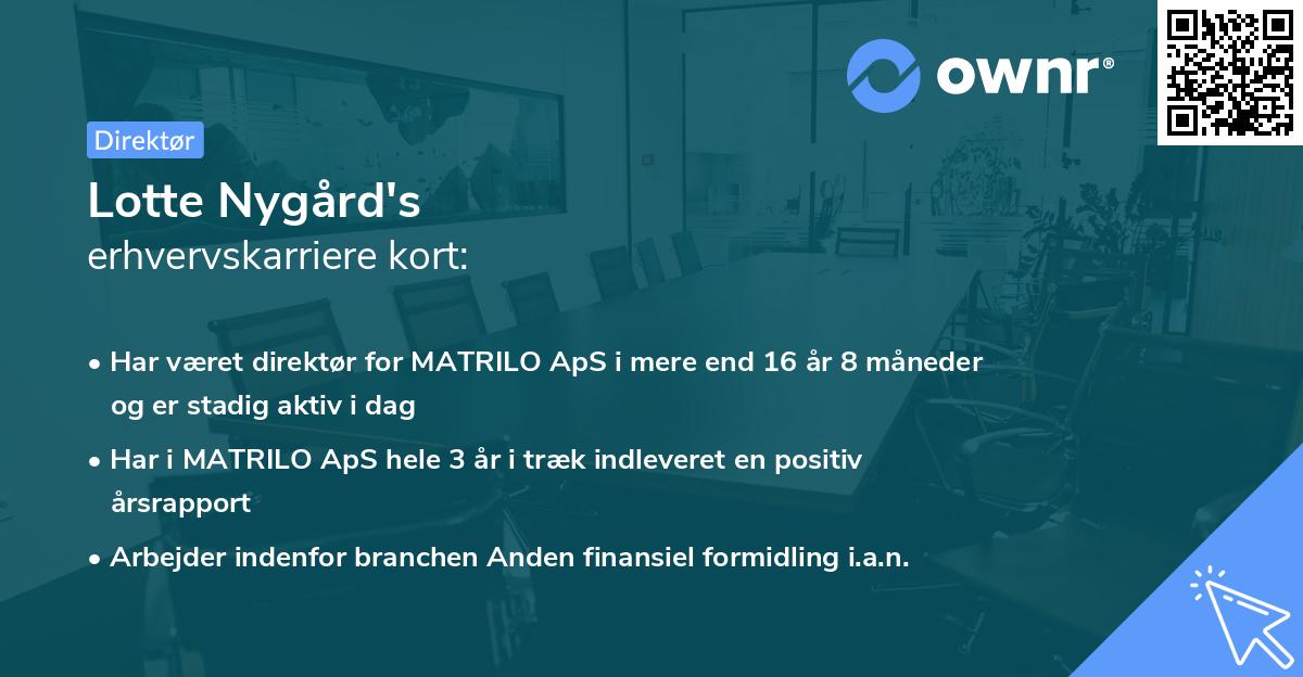 Lotte Nygård's erhvervskarriere kort