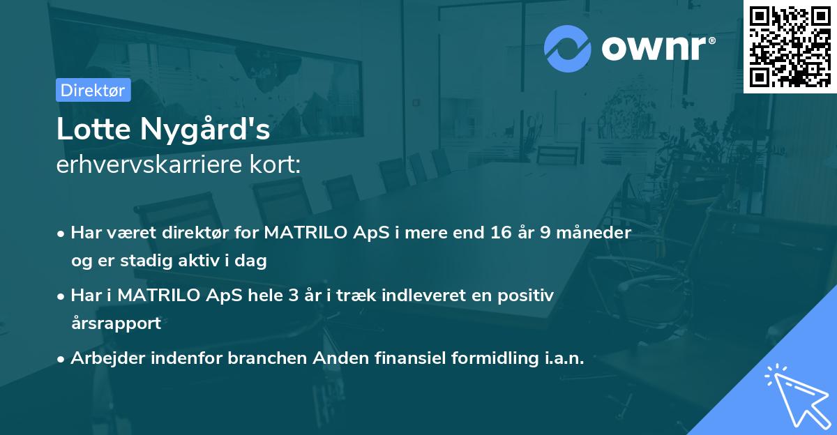 Lotte Nygård's erhvervskarriere kort