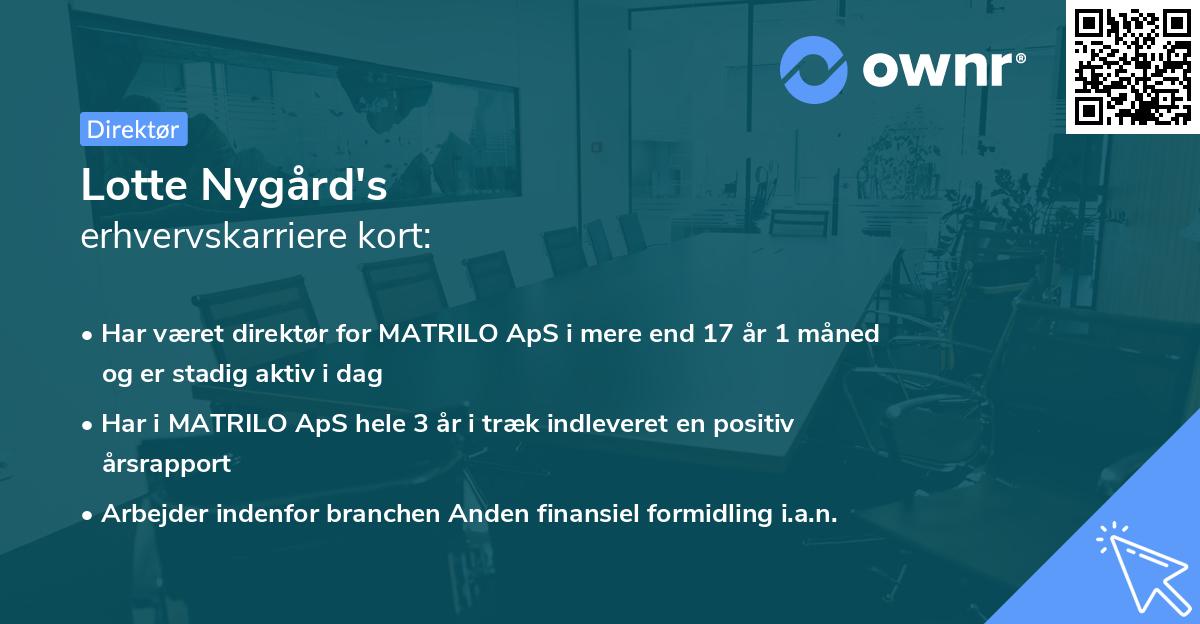Lotte Nygård's erhvervskarriere kort