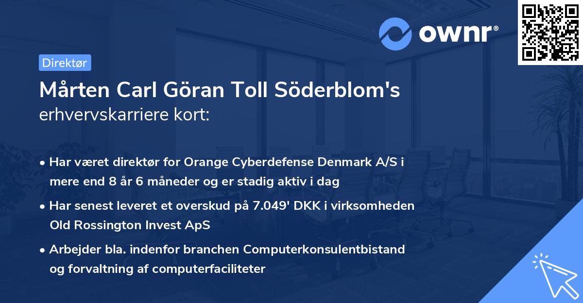 Mårten Carl Göran Toll Söderblom's erhvervskarriere kort