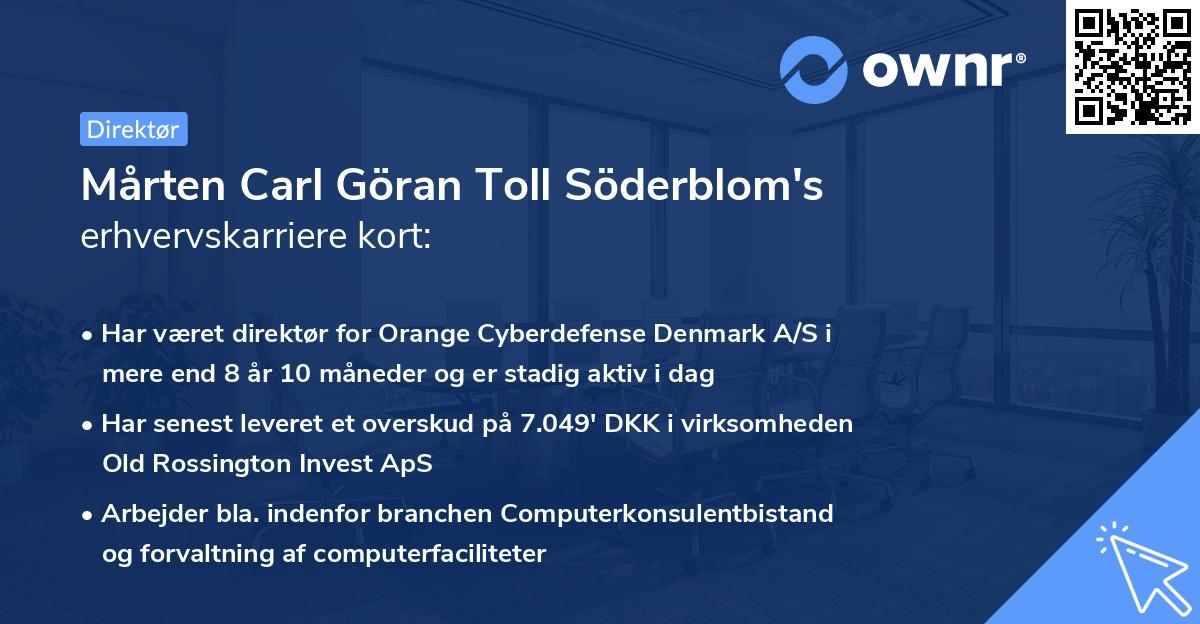 Mårten Carl Göran Toll Söderblom's erhvervskarriere kort