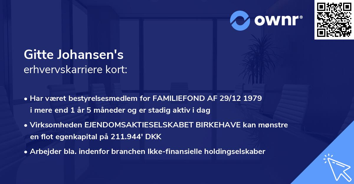 Gitte Johansen's erhvervskarriere kort