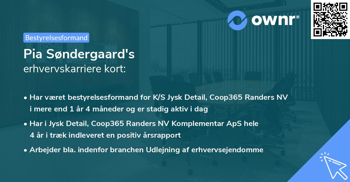Pia Søndergaard's erhvervskarriere kort