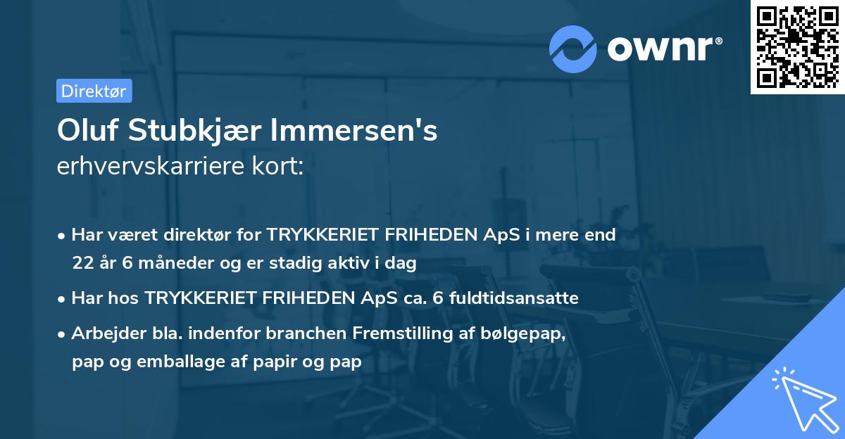 Oluf Stubkjær Immersen's erhvervskarriere kort