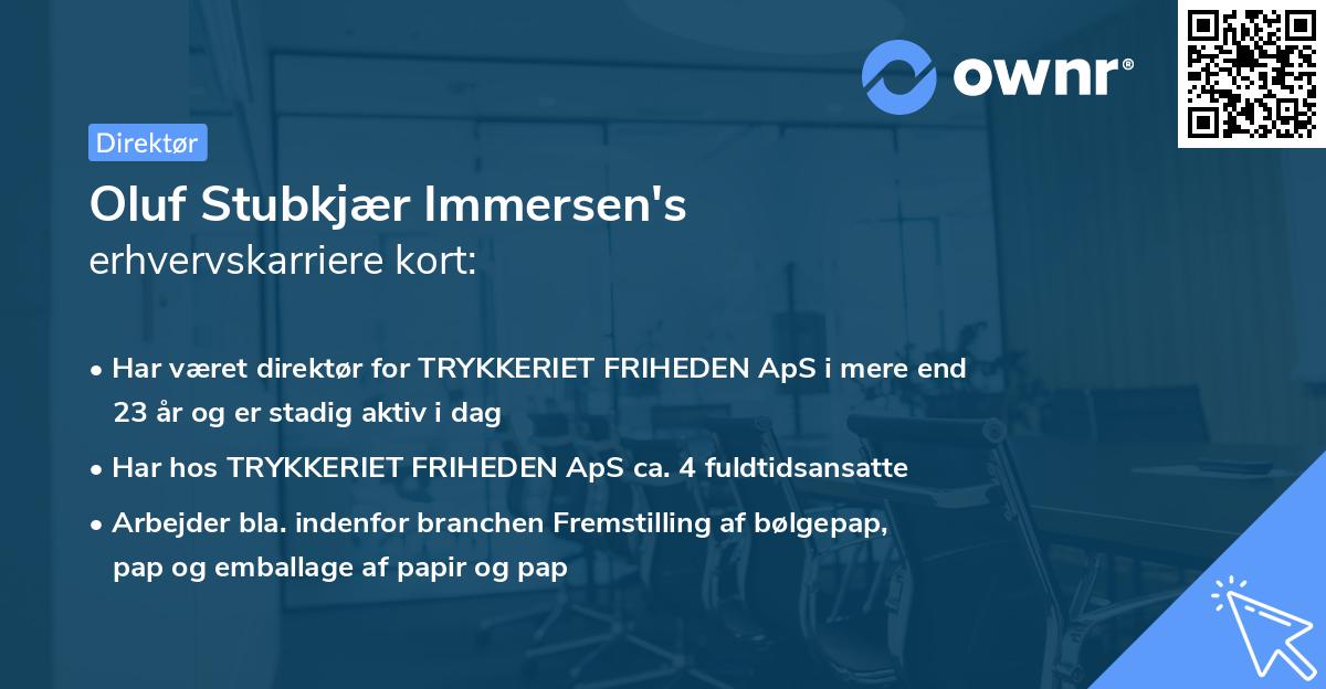 Oluf Stubkjær Immersen's erhvervskarriere kort