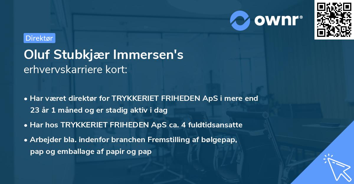 Oluf Stubkjær Immersen's erhvervskarriere kort