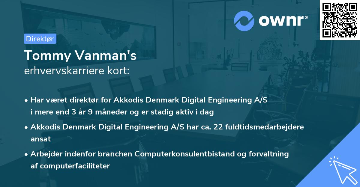 Tommy Vanman's erhvervskarriere kort