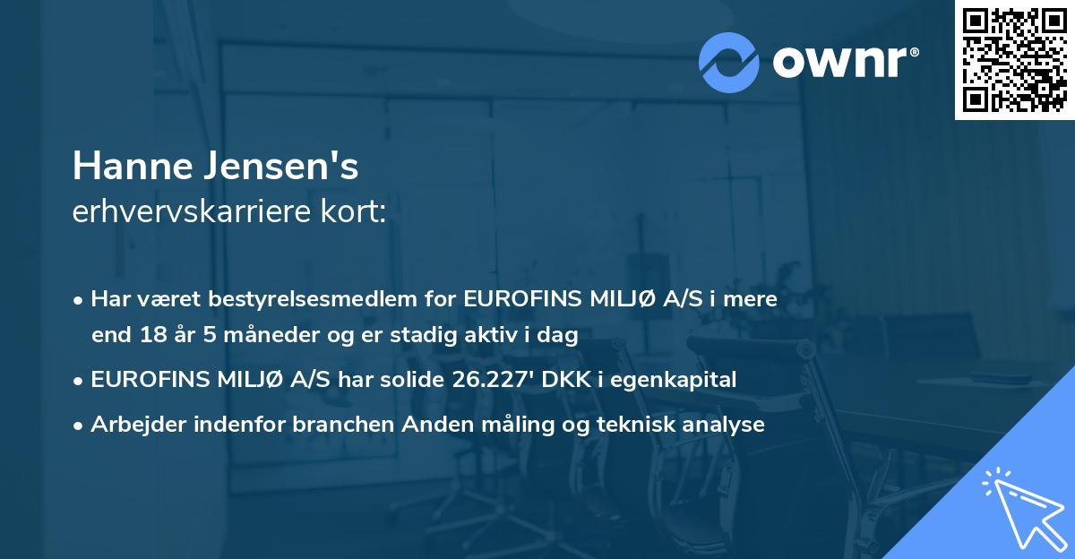 Hanne Jensen's erhvervskarriere kort