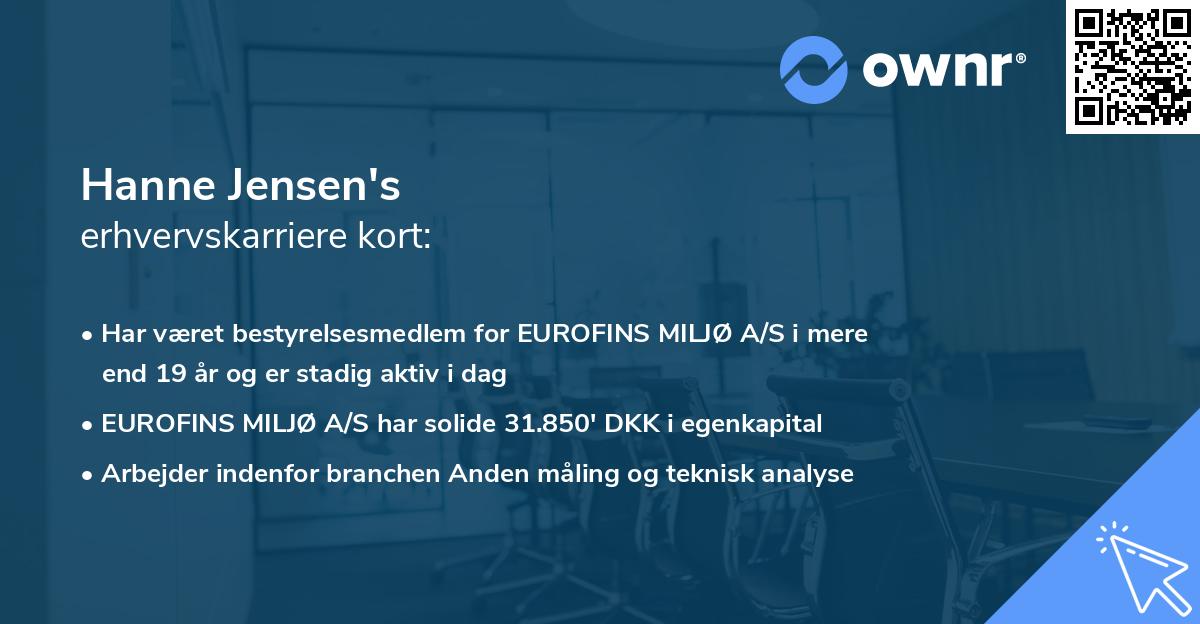 Hanne Jensen's erhvervskarriere kort